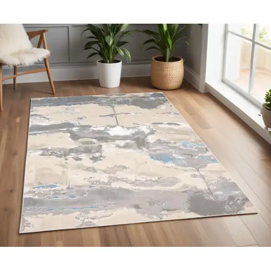 Gray and Ivory Abstract Non Skid Area Rug Photo 1