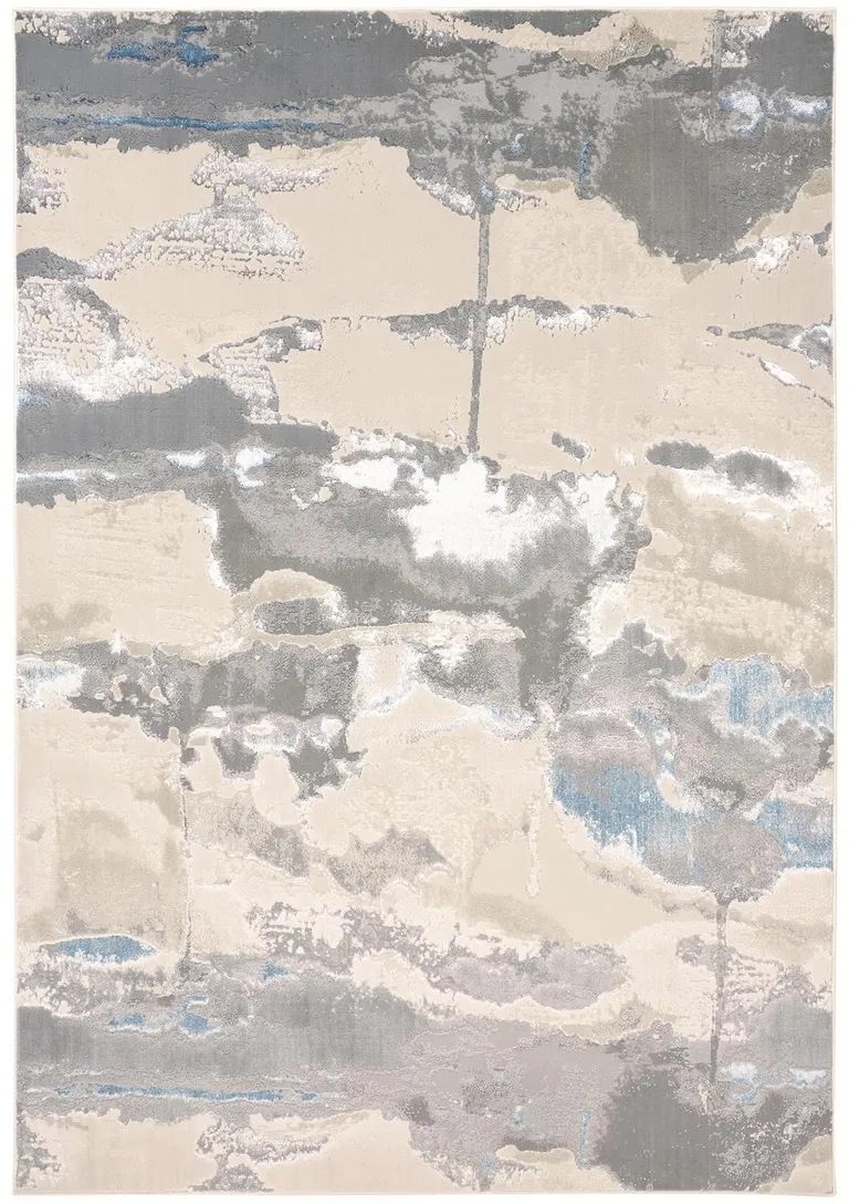 Ivory Gray And Blue Abstract Area Rug Photo 1