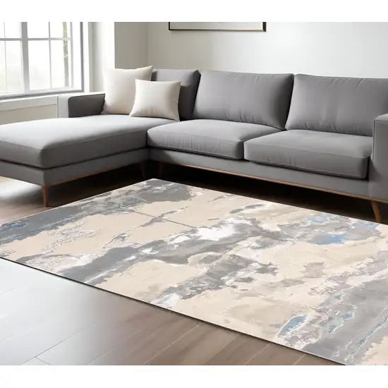 Gray and Ivory Abstract Non Skid Area Rug Photo 1