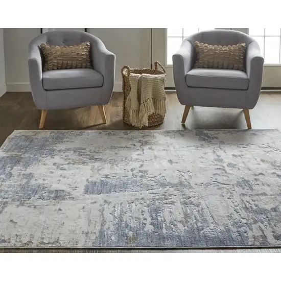 Ivory Gray And Blue Abstract Power Loom Distressed Area Rug Photo 8