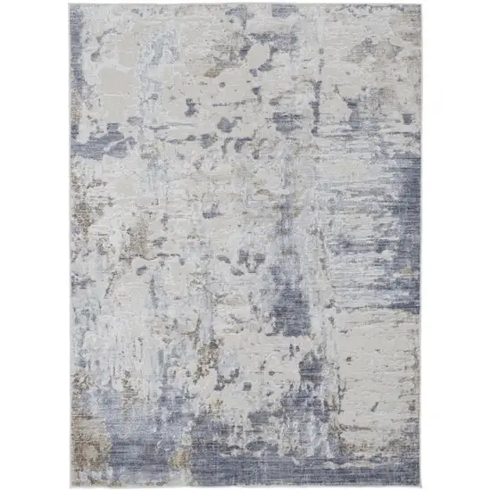 Ivory Gray And Blue Abstract Power Loom Distressed Area Rug Photo 1