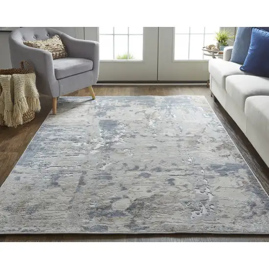 Ivory Gray And Blue Abstract Power Loom Distressed Area Rug Photo 6