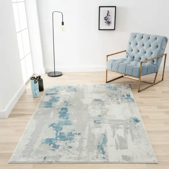 Ivory Gray And Blue Abstract Power Loom Stain Resistant Area Rug Photo 7