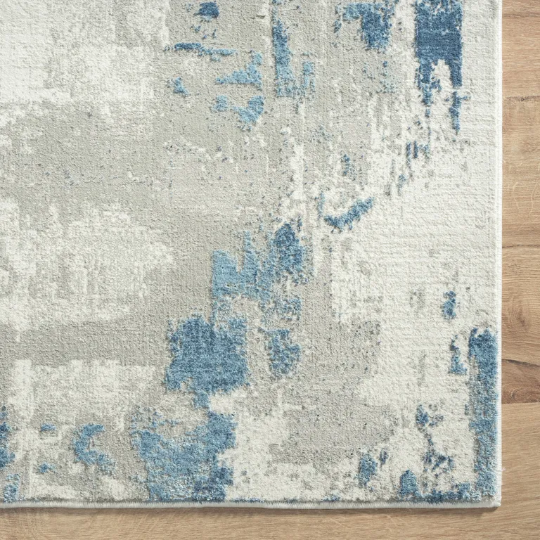 Ivory Gray And Blue Abstract Power Loom Stain Resistant Area Rug Photo 3