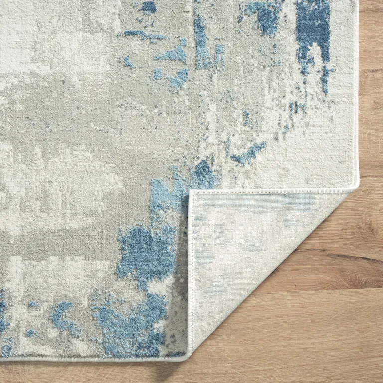 Ivory Gray And Blue Abstract Power Loom Stain Resistant Area Rug Photo 4