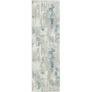 Photo of Ivory Gray And Blue Abstract Stain Resistant Area Rug