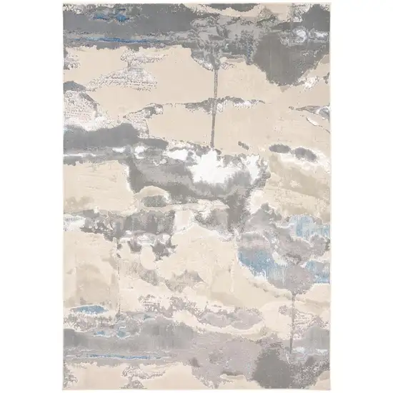 Ivory Gray And Blue Abstract Stain Resistant Area Rug Photo 1