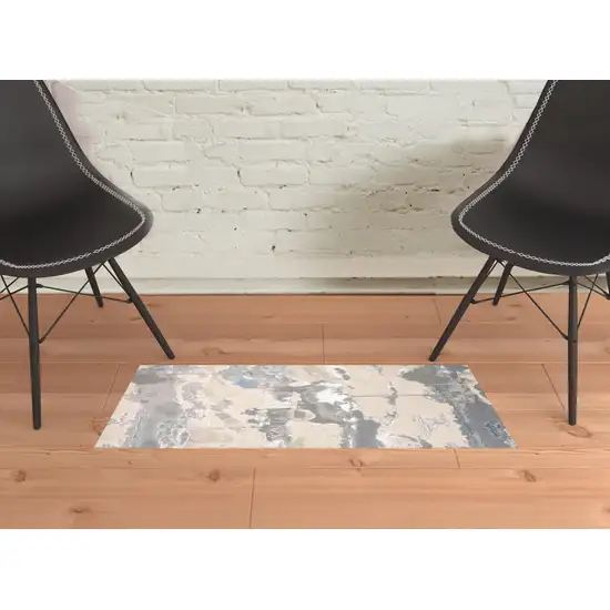 Ivory Gray And Blue Abstract Stain Resistant Area Rug Photo 2