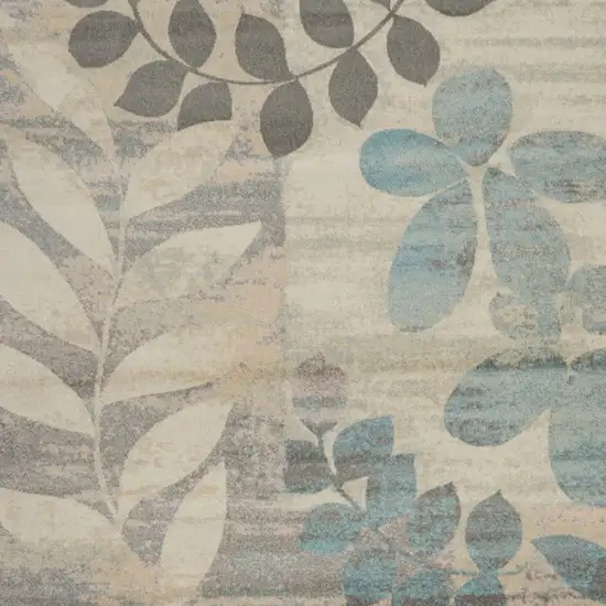 Ivory Gray And Blue Botanical Leaves Area Rug Photo 6