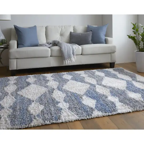 Ivory Gray And Blue Chevron Power Loom Stain Resistant Area Rug Photo 8