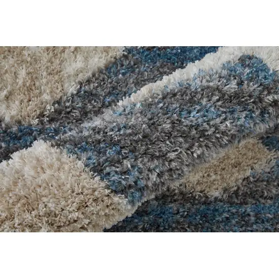 Ivory Gray And Blue Chevron Power Loom Stain Resistant Area Rug Photo 9