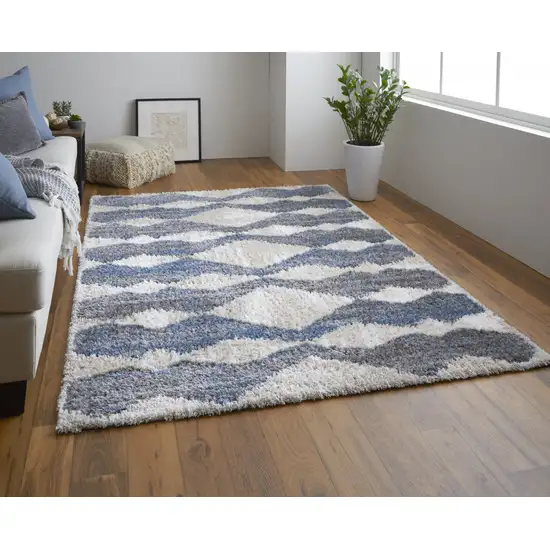 Ivory Gray And Blue Chevron Power Loom Stain Resistant Area Rug Photo 1