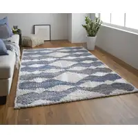 Photo of Ivory Gray And Blue Chevron Power Loom Stain Resistant Area Rug