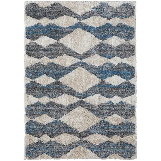 Ivory Gray And Blue Chevron Power Loom Stain Resistant Area Rug Photo 1