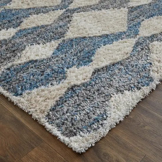 Ivory Gray And Blue Chevron Power Loom Stain Resistant Area Rug Photo 4