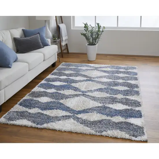 Ivory Gray And Blue Chevron Power Loom Stain Resistant Area Rug Photo 6