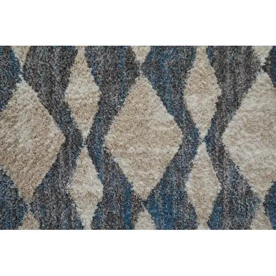 Ivory Gray And Blue Chevron Power Loom Stain Resistant Area Rug Photo 4