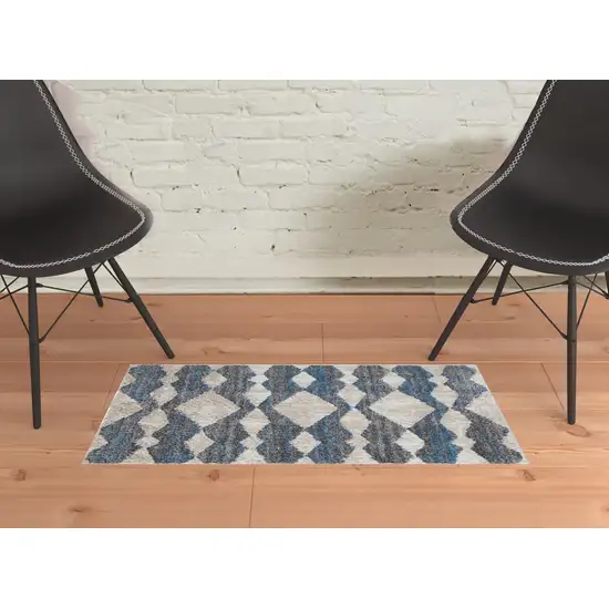 Ivory Gray And Blue Chevron Power Loom Stain Resistant Area Rug Photo 2