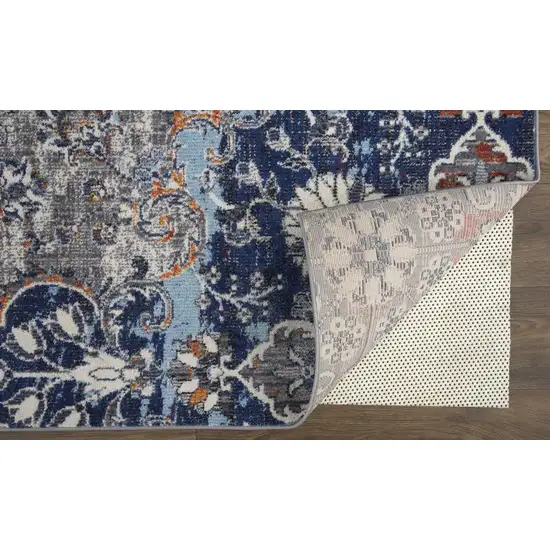 Ivory Gray And Blue Floral Power Loom Distressed Stain Resistant Area Rug Photo 3