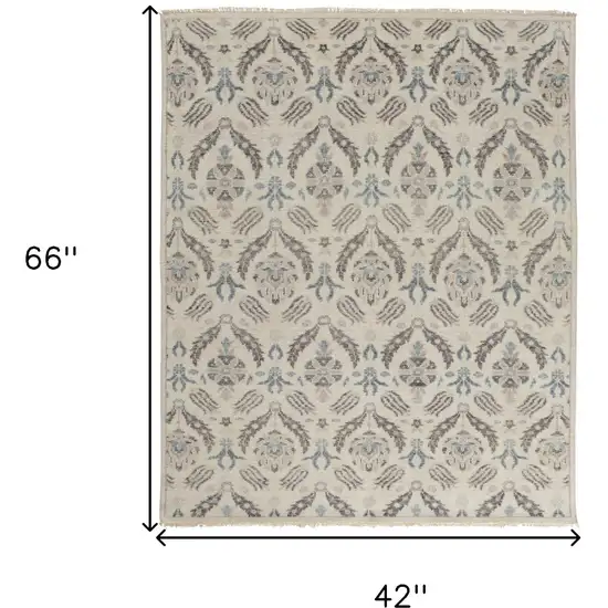 Gray and Ivory Wool Floral Hand Knotted Area Rug Photo 3