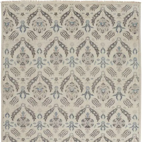 Gray and Ivory Wool Floral Hand Knotted Area Rug Photo 7