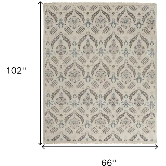 Gray and Ivory Wool Floral Hand Knotted Area Rug Photo 3