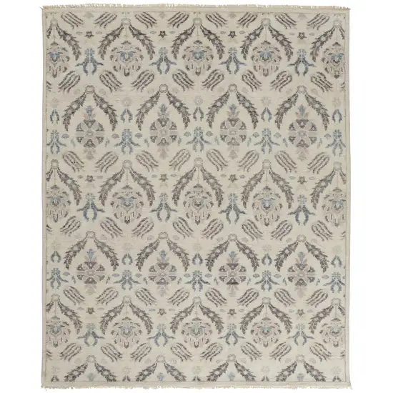 Ivory Gray And Blue Wool Floral Hand Knotted Stain Resistant Area Rug Photo 2