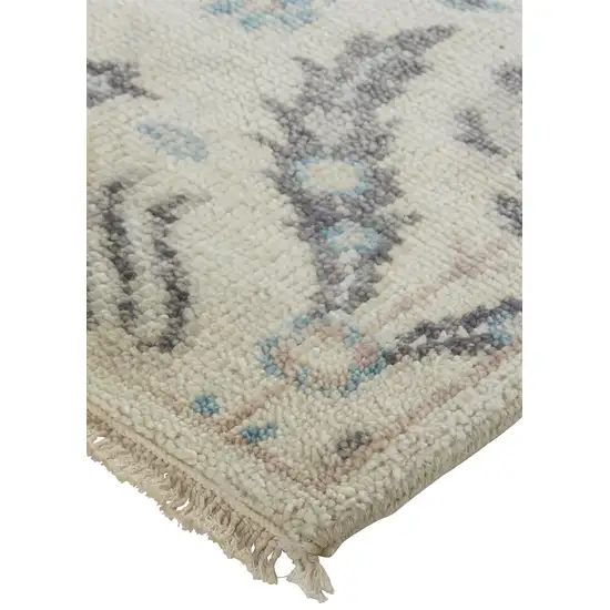 Ivory Gray And Blue Wool Floral Hand Knotted Stain Resistant Area Rug Photo 4