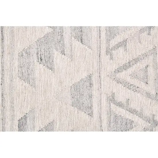 Ivory Gray And Blue Wool Geometric Dhurrie Flatweave Handmade Area Rug With Fringe Photo 7