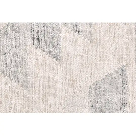 Ivory Gray And Blue Wool Geometric Dhurrie Flatweave Handmade Area Rug With Fringe Photo 6