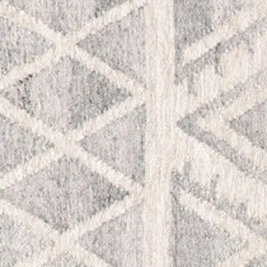 Ivory Gray And Blue Wool Geometric Dhurrie Flatweave Handmade Area Rug With Fringe Photo 3