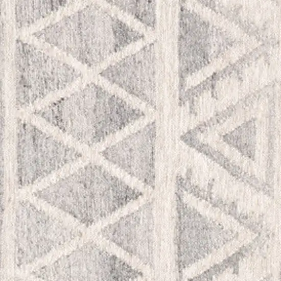 Ivory Gray And Blue Wool Geometric Dhurrie Flatweave Handmade Area Rug With Fringe Photo 4