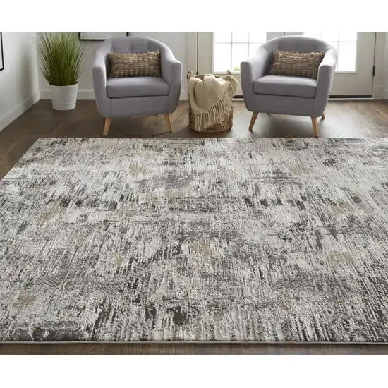 Ivory Gray And Brown Abstract Power Loom Distressed Stain Resistant Area Rug Photo 1