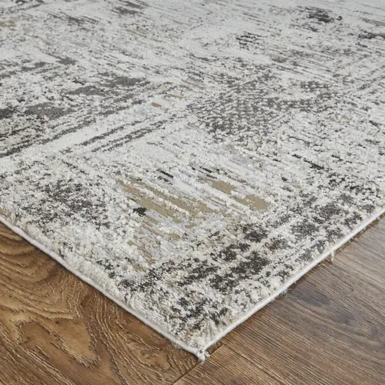 Ivory Gray And Brown Abstract Power Loom Distressed Stain Resistant Area Rug Photo 2