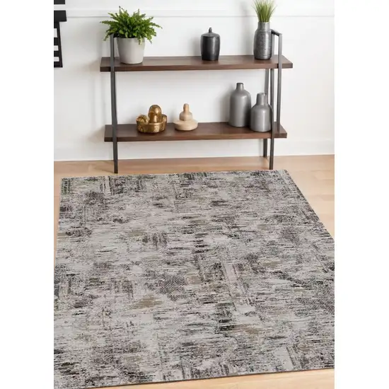 Gray and Ivory Abstract Power Loom Distressed Area Rug Photo 1