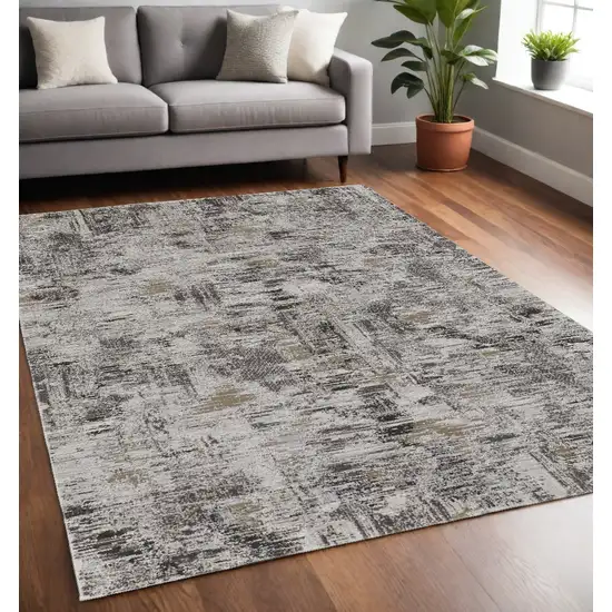 Gray and Ivory Abstract Power Loom Distressed Area Rug Photo 1