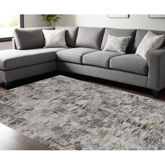 Gray and Ivory Abstract Power Loom Distressed Area Rug Photo 1