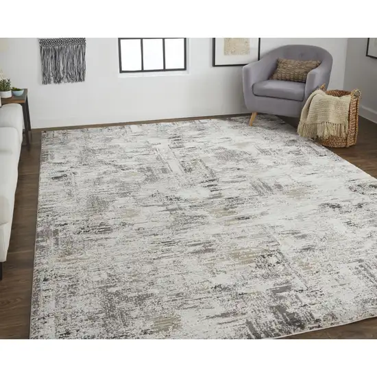 Ivory Gray And Brown Abstract Power Loom Distressed Stain Resistant Area Rug Photo 6