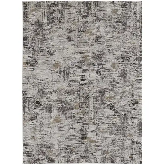 Ivory Gray And Brown Abstract Power Loom Distressed Stain Resistant Area Rug Photo 1