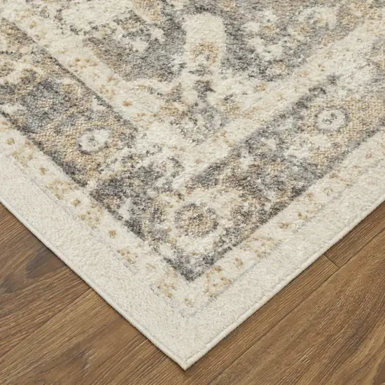 Ivory Gray And Brown Floral Power Loom Distressed Area Rug Photo 4