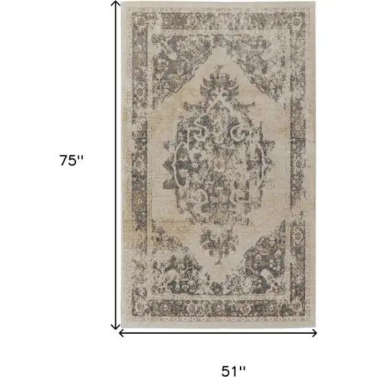 Ivory Gray And Brown Floral Power Loom Distressed Area Rug Photo 10