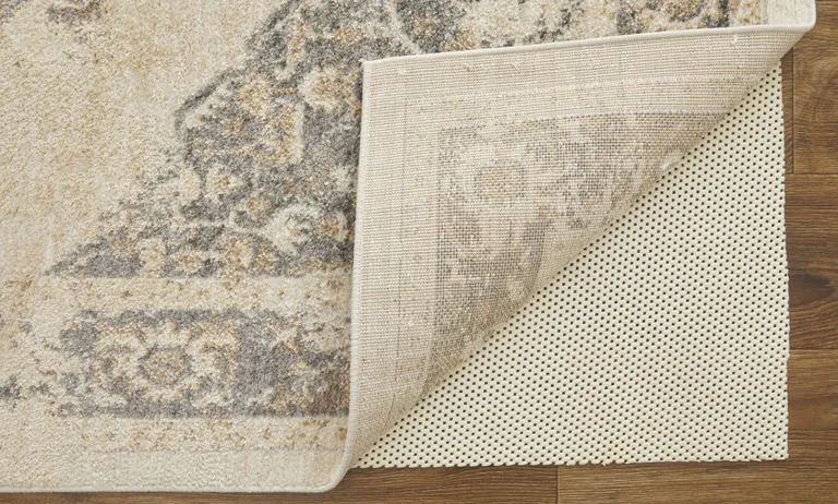 Ivory Gray And Brown Floral Power Loom Distressed Area Rug Photo 5