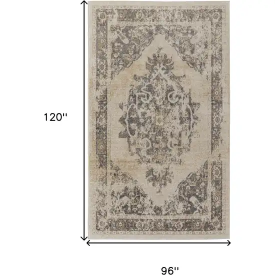 Ivory Gray And Brown Floral Power Loom Distressed Area Rug Photo 10