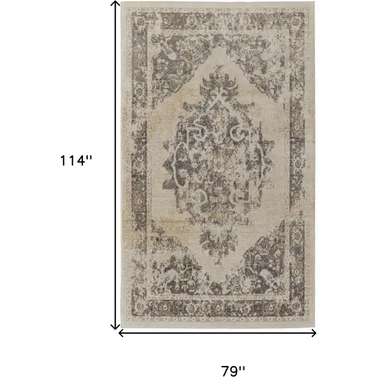 Ivory Gray And Brown Floral Power Loom Distressed Area Rug Photo 4