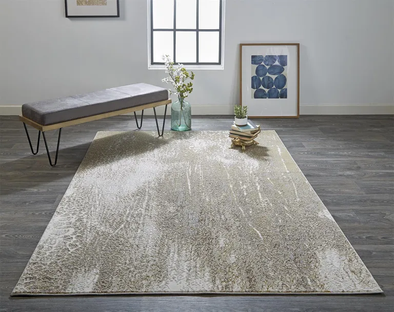 Ivory Gray And Gold Abstract Area Rug Photo 5