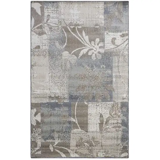 Ivory Gray And Olive Floral Power Loom Distressed Stain Resistant Area Rug Photo 1