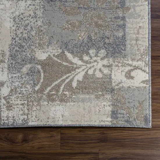 Ivory Gray And Olive Floral Power Loom Distressed Stain Resistant Area Rug Photo 6