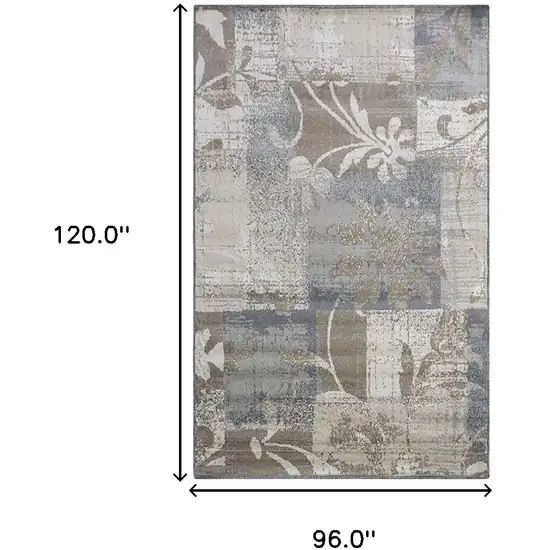 Ivory Gray And Olive Floral Power Loom Distressed Stain Resistant Area Rug Photo 9