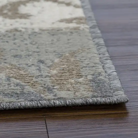 Ivory Gray And Olive Floral Power Loom Distressed Stain Resistant Area Rug Photo 4