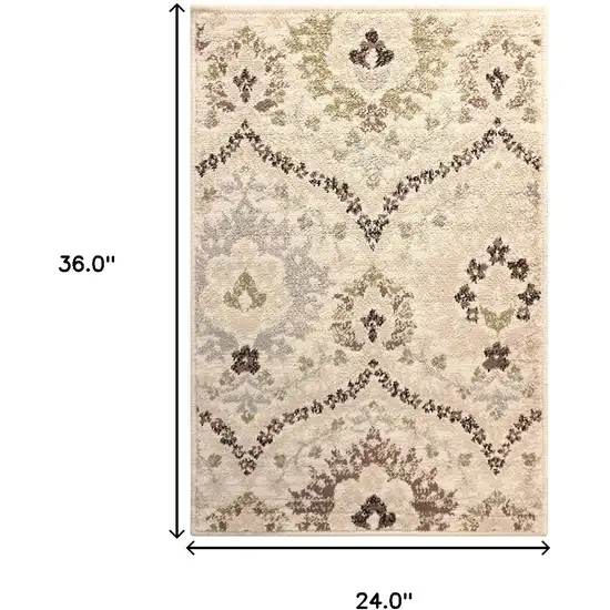 Ivory Gray And Olive Floral Stain Resistant Area Rug Photo 4